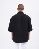 Men’s Oversized Linen Fabric Shirt with V-Neck in Black (4)