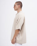 Men’s Oversized Linen Half-Button Mandarin Collar Shirt in Beige (4)