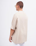 Men’s Oversized Linen Half-Button Mandarin Collar Shirt in Beige (5)