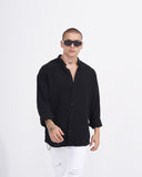 Men’s Oversized Fit Linen Mandarin Collar Shirt in Black (5)