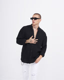 Men’s Oversized Fit Linen Mandarin Collar Shirt in Black (7)