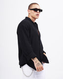 Men’s Oversized Fit Linen Mandarin Collar Shirt in Black (8)
