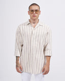 Men’s Oversized Vertical Striped Linen Shirt in Cream
