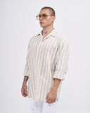 Men’s Oversized Vertical Striped Linen Shirt in Cream (2)