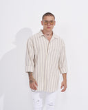 Men’s Oversized Vertical Striped Linen Shirt in Cream (5)