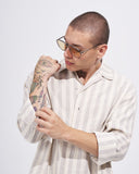 Men’s Oversized Vertical Striped Linen Shirt in Cream (7)