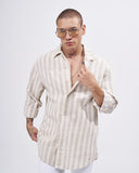 Men’s Oversized Vertical Striped Linen Shirt in Cream (8)