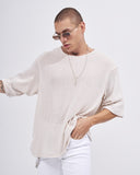 Men's Loose Linen Mesh Half Sleeve T-shirt in Beige (7)