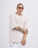 Men's Loose Linen Mesh Half Sleeve T-shirt in Beige (8)