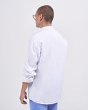 Men’s Oversized Fit Linen Mandarin Collar Shirt in White (3)