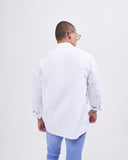 Men’s Oversized Fit Linen Mandarin Collar Shirt in White (4)