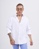Men’s Oversized Fit Linen Mandarin Collar Shirt in White (5)