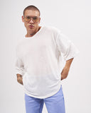 Men's Loose Linen Mesh Half Sleeve T-shirt in White (6)