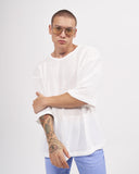 Men's Loose Linen Mesh Half Sleeve T-shirt in White (8)
