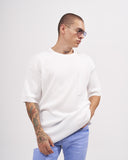 Men’s Oversized Waffle T-shirt with Pocket Detail in White (6)