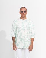 Herren Oversize T-Shirt Rundhals Tie Dye Grün & Weiß