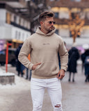 Men's Oversized Signature Detail Beige Cordless Hoodie (9)