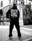 Sigilio QR Code Oversized Black Hoodie Tracksuit Set