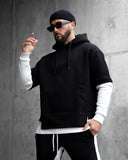 Men's Oversized Half Sleeve Detailed Hoodie Black&White (9)