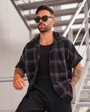 Men's Woven Sile Fabric Oversized Black Shirt (3)