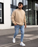 Men's Oversized Cream Sweatshirt Minimal Art (2)