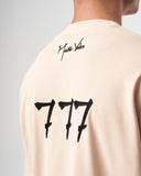 ‘777’ Men’s Oversized Beige Designer T-shirt with 3D Print Detail (5)