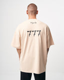 ‘777’ Men’s Oversized Beige Designer T-shirt with 3D Print Detail (6)