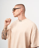 ‘777’ Men’s Oversized Beige Designer T-shirt with 3D Print Detail