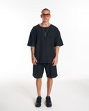 Men’s Twill Short Tracksuit with Pocket Detail in Black