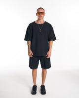 Heren Twill Short Trainingspak met Zakdetail in Zwart