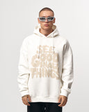 White Oversized Hoodie with Cream Puffy Print