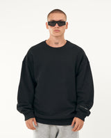 Sweat-shirt Noir Oversize à Col Basique pour Hommes
