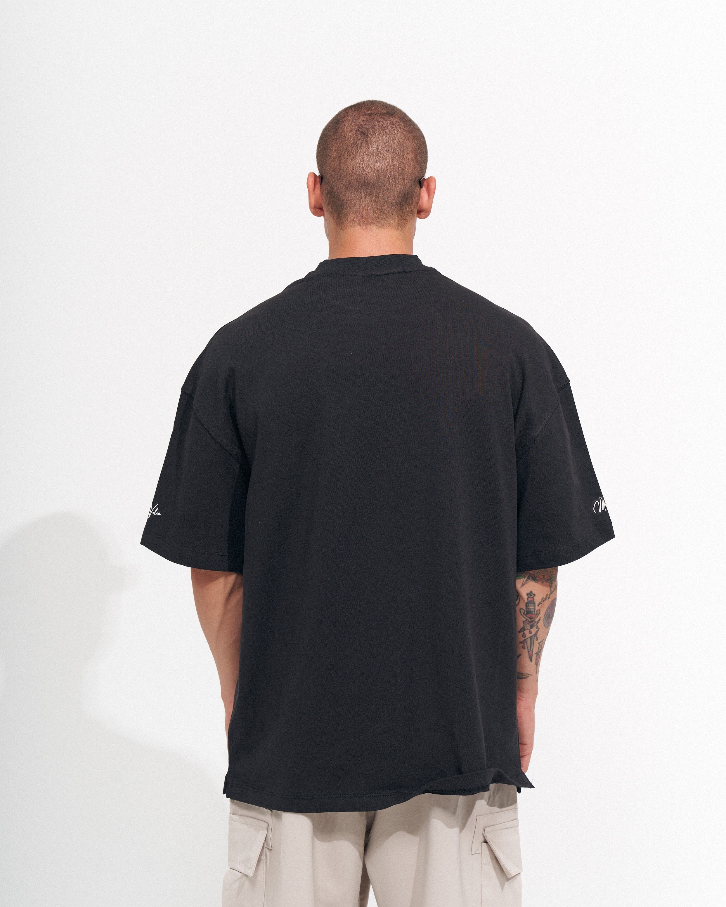 Men's Oversized Chest and Sleeve 3D Printed Black Heavy T-Shirt