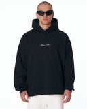 Men's Oversized Signature Detail Black Cordless Hoodie