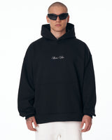 Herren Oversized Kapuzenpullover ohne Kordel in Schwarz mit Signaturdetail