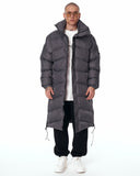 Oversized Long Gray Puffer Coat with High Collar
