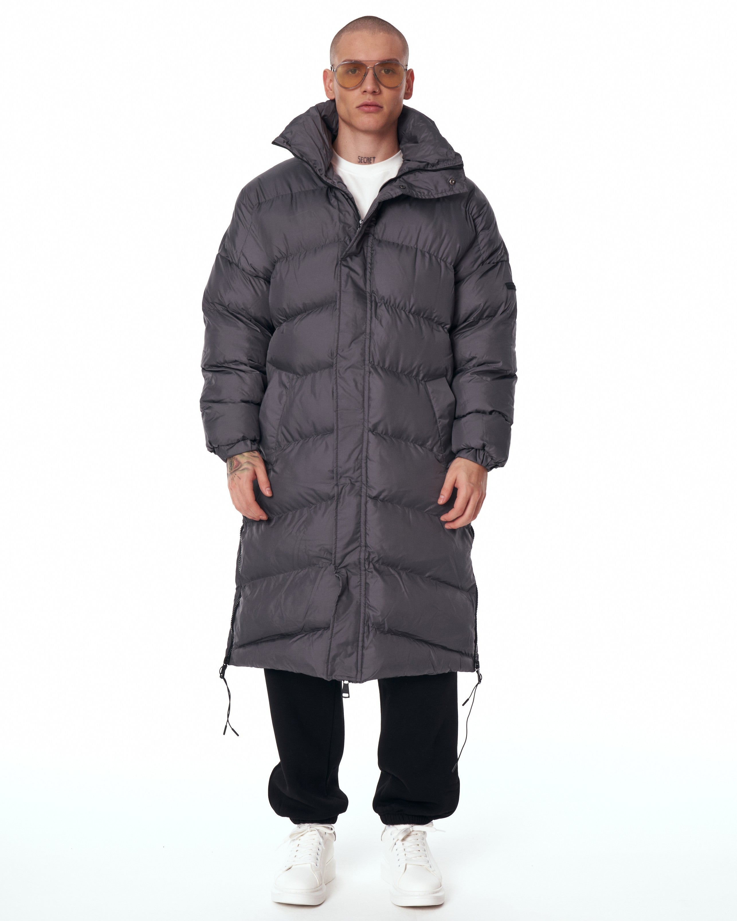 Oversized Long Gray Puffer Coat with High Collar | Martin Valen