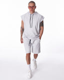 Men's Sleeveless Hoodie and Short Set in White