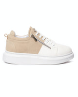 Sneakers Plataforma Designer Zip Basket Creme-Branco