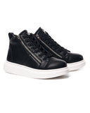 Men’s High Top Sneakers Designer Zipper Shoes Black-White (2)