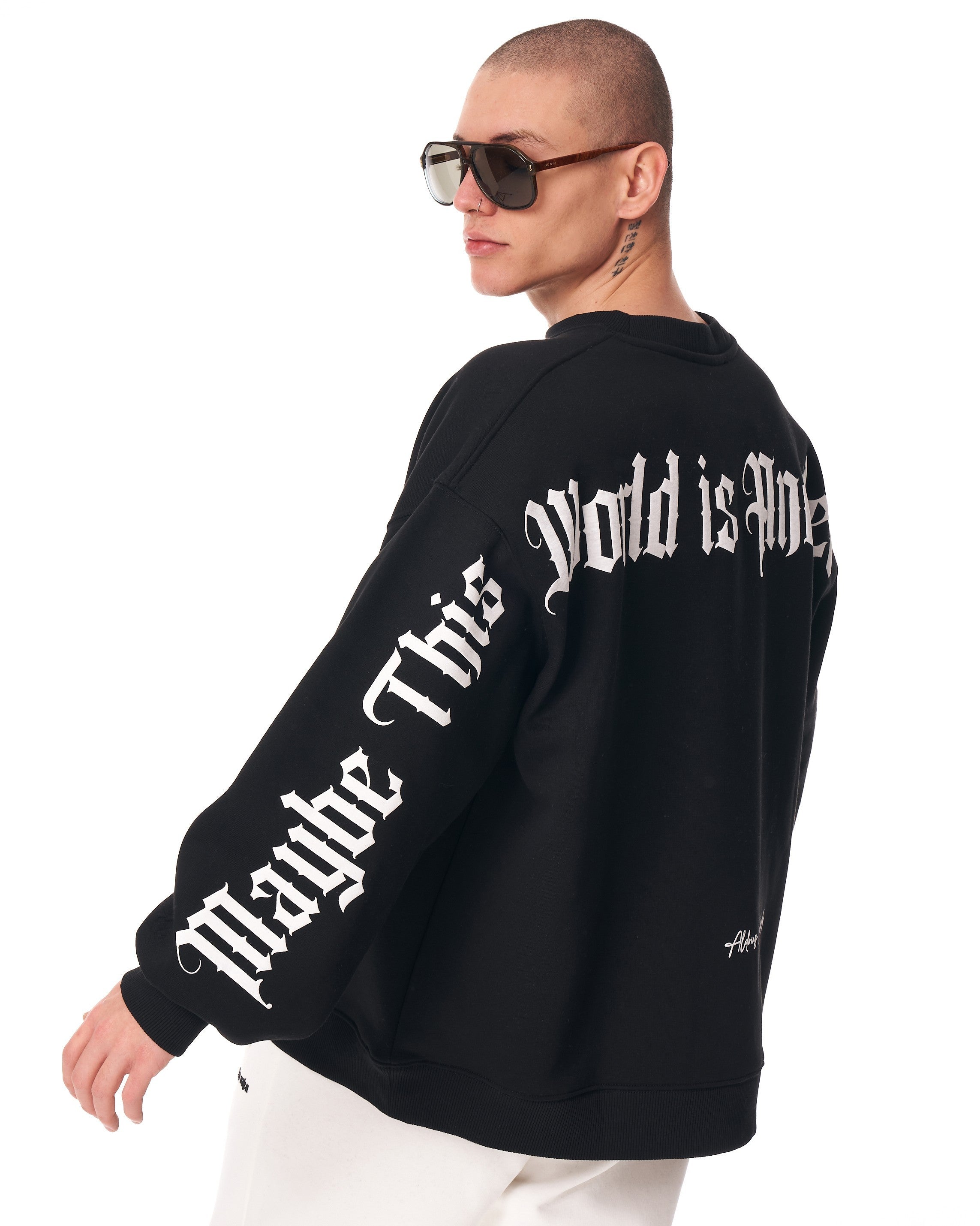 Erkek Another World's Hell Baskılı Siyah Oversize Sweatshirt
