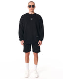 Men's Oversized Signature Detail Black Sweatshirt and Shorts Suit (2)