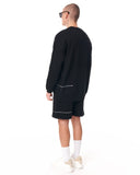 Men's Oversized Signature Detail Black Sweatshirt and Shorts Suit (3)
