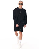 Men's Oversized Signature Detail Black Sweatshirt and Shorts Suit (9)