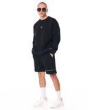 Men's Oversized Signature Detail Black Sweatshirt and Shorts Suit (8)