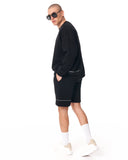 Men's Oversized Signature Detail Black Sweatshirt and Shorts Suit (10)