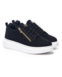 Chunky Suede Sneakers Gold Zipper Designer Shoes Black (2)