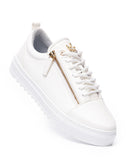 Men's Low Top Sneakers Gold Zipper Designer Shoes White (4)