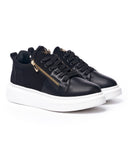 Black and White Chunky Gold Zipper Sneakers For Men (2)