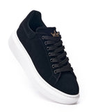 Men’s Chunky Suede Sneakers in Black and White with Crown (4)
